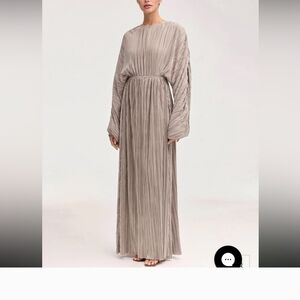Manal Satin Pleated Batwing Maxi Dress in Taupe
